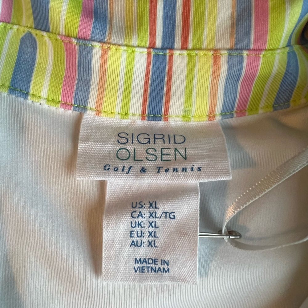 NWT Sigrid Olsen Womens Golf Polo Shirt Racerback Geometric Print Yellow XL - Picture 4 of 8